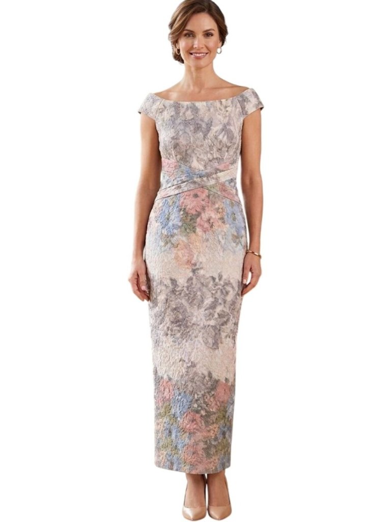 Adrianna Papell Nwt Floral Matelasse Gown Blush Multi Textured Gold Size 2